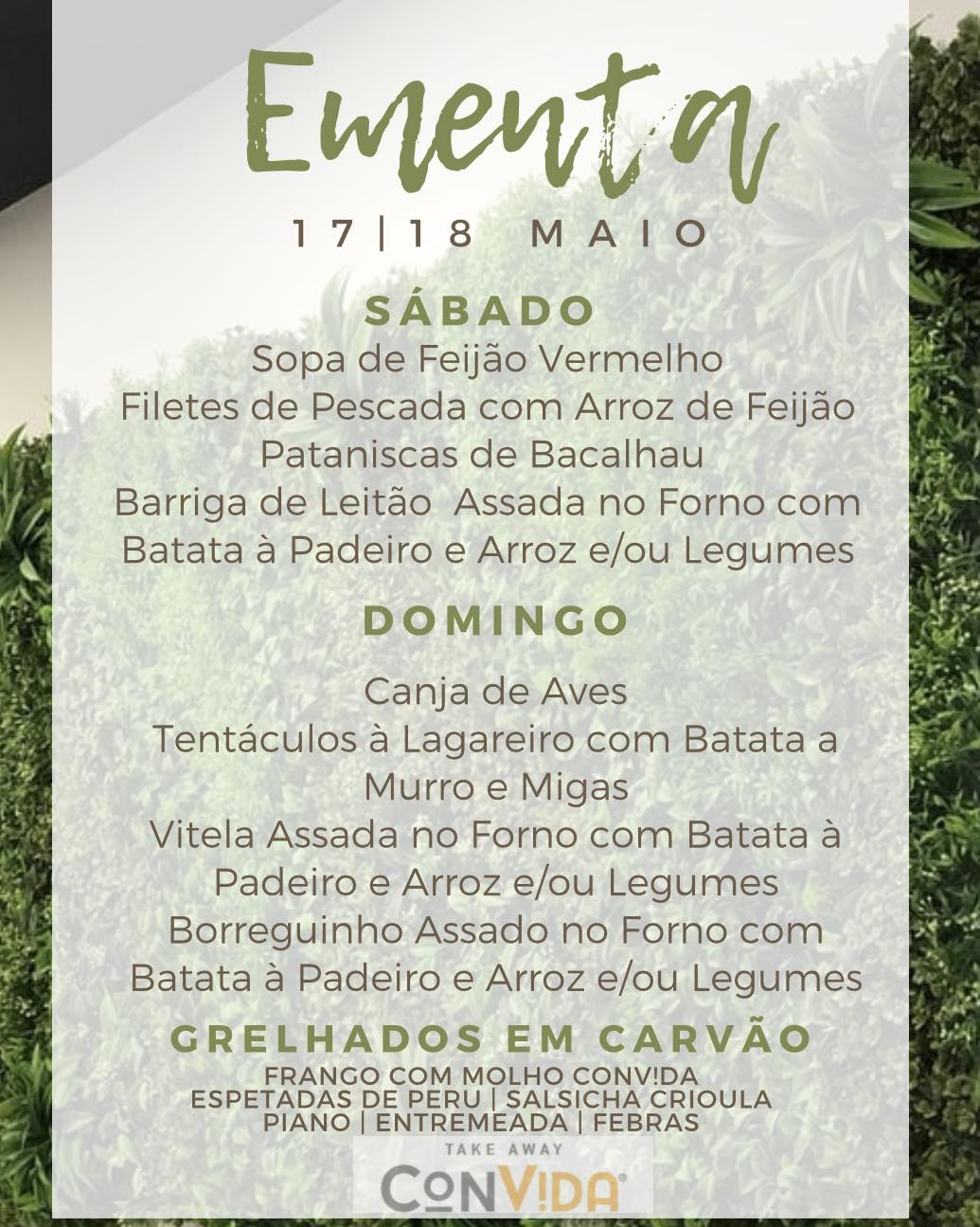 Ementa de 17 e 18 de Maio