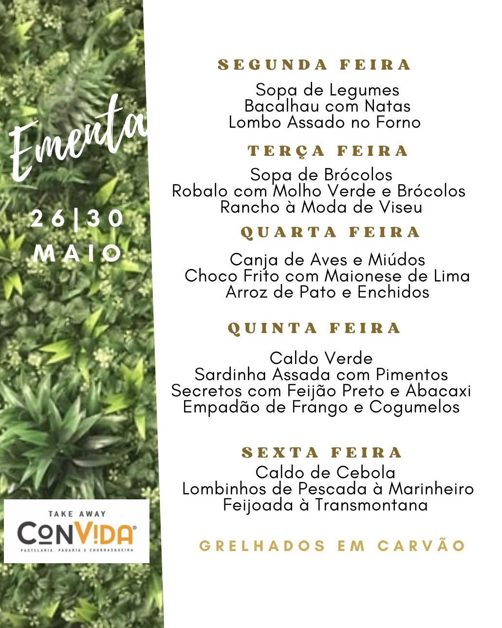 Ementa de 2 6 a 3 0 de Maio